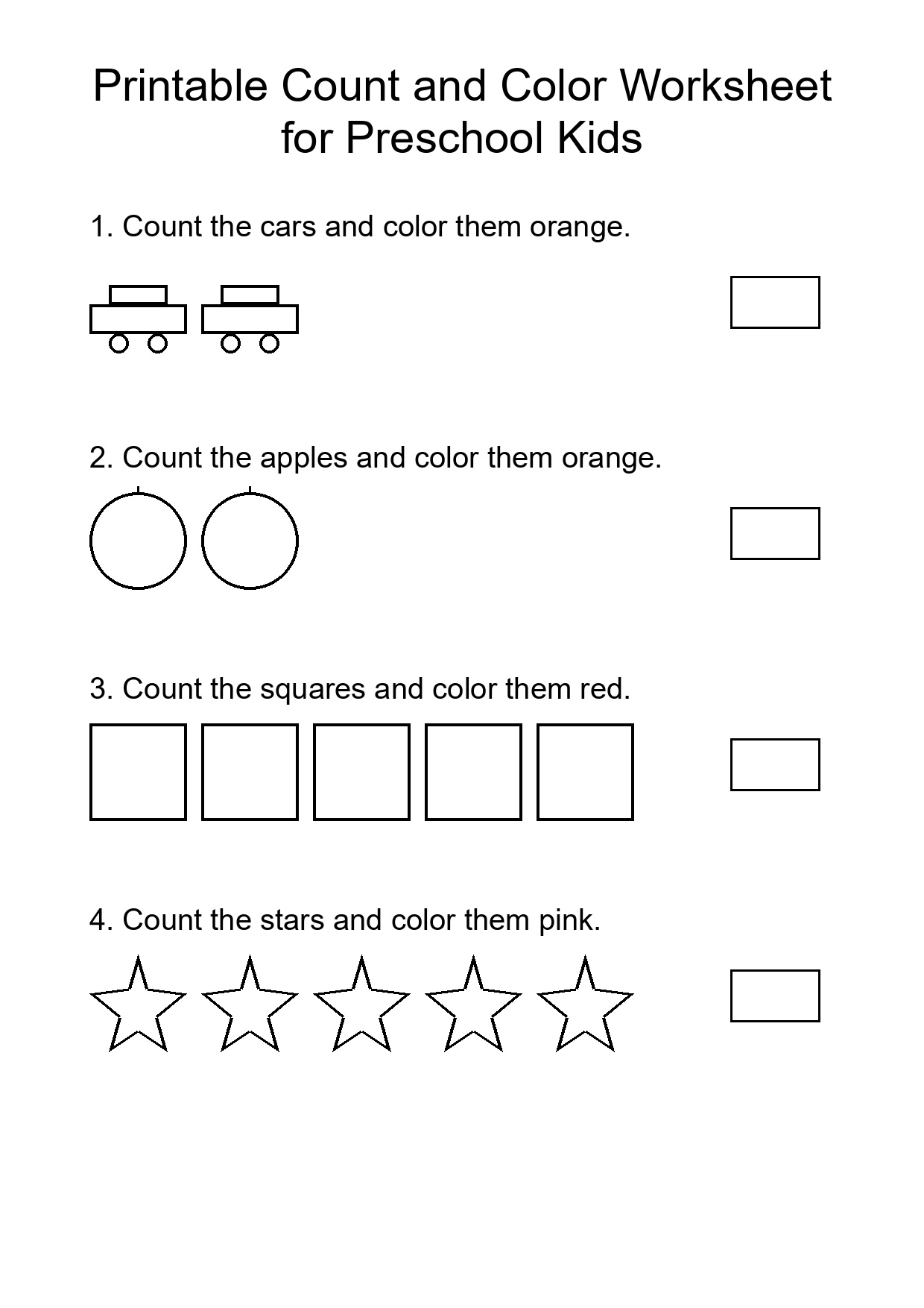 Printable Count and Color Worksheet for Preschool Kids