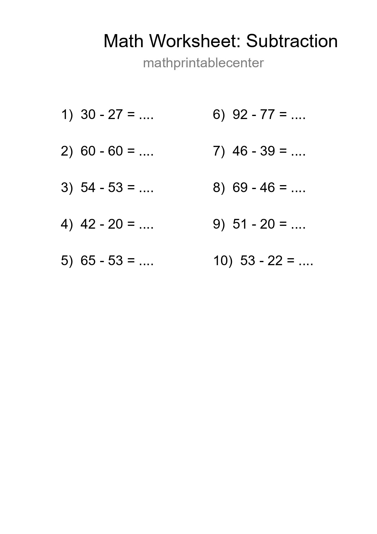 Printable Free 10 Subtraction Math Worksheet For Grade 3 - Part 239