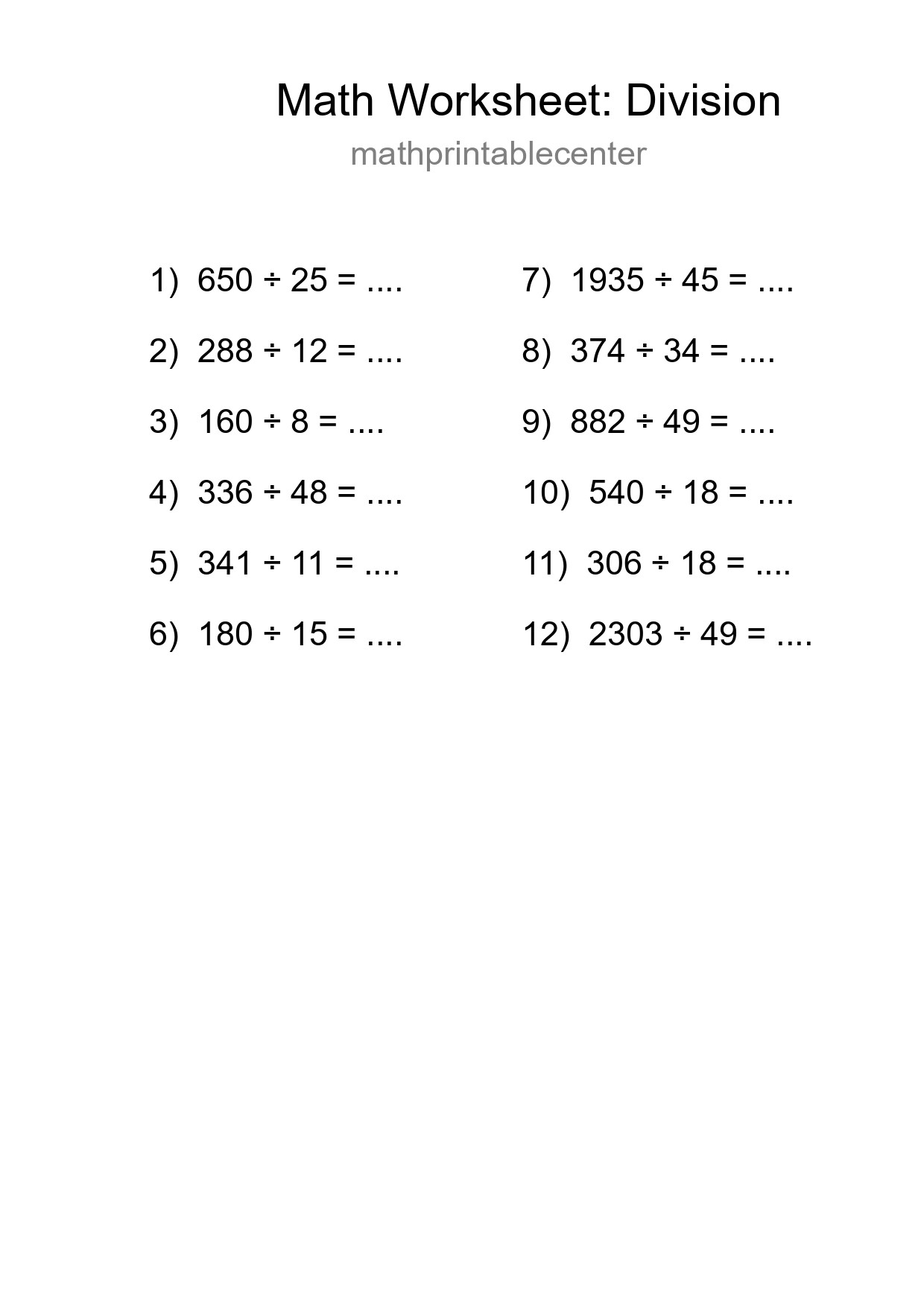 Printable Free 12 Division Math Worksheet For Grade 2 - Part 125