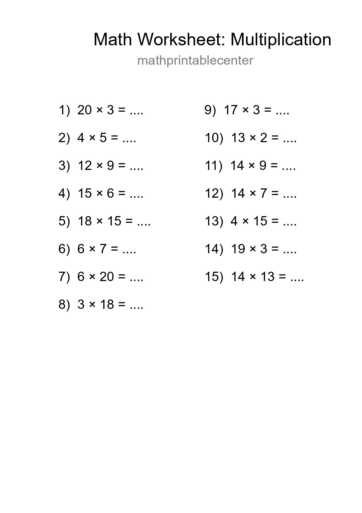 Printable Free 15 Multiplication Math Worksheet For Grade 2 - Part 216