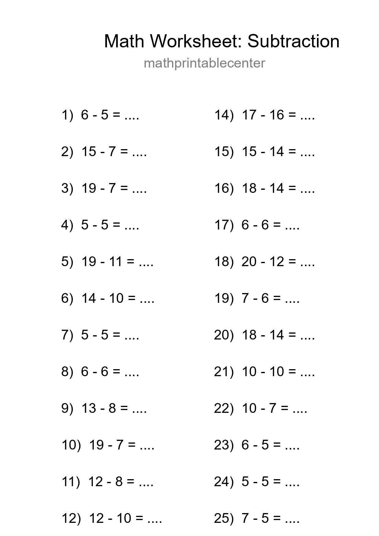 Printable Free 26 Subtraction Math Worksheet For Grade 2 - Part 151
