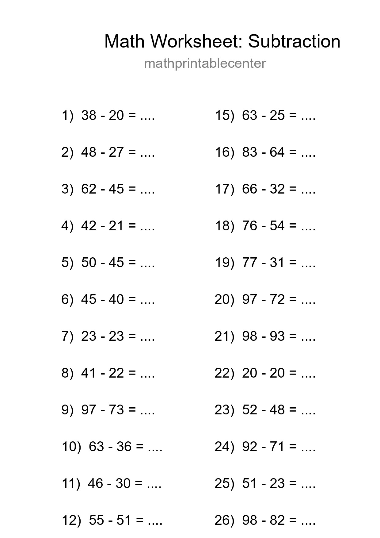 Printable Free 27 Subtraction Math Worksheet For Grade 3 - Part 19