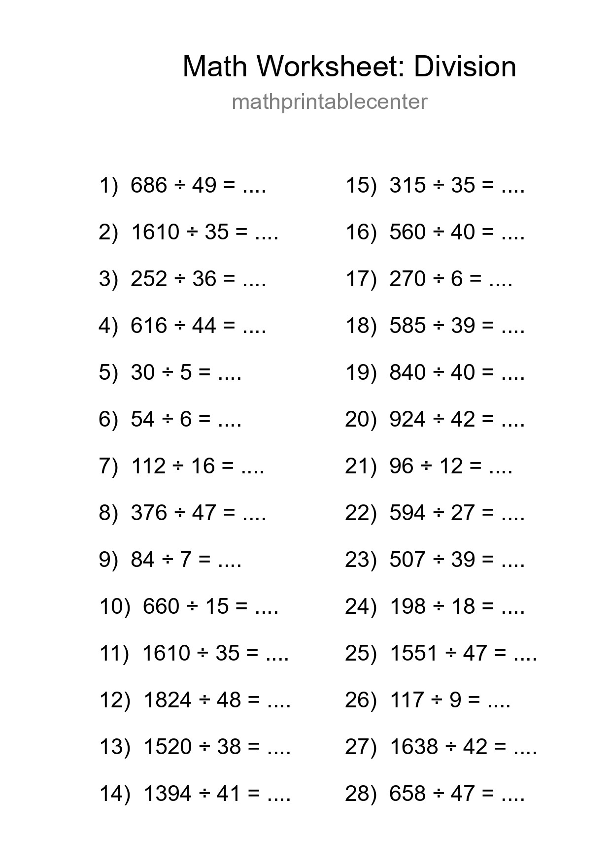 Printable Free 28 Division Math Worksheet For Grade 2 - Part 103