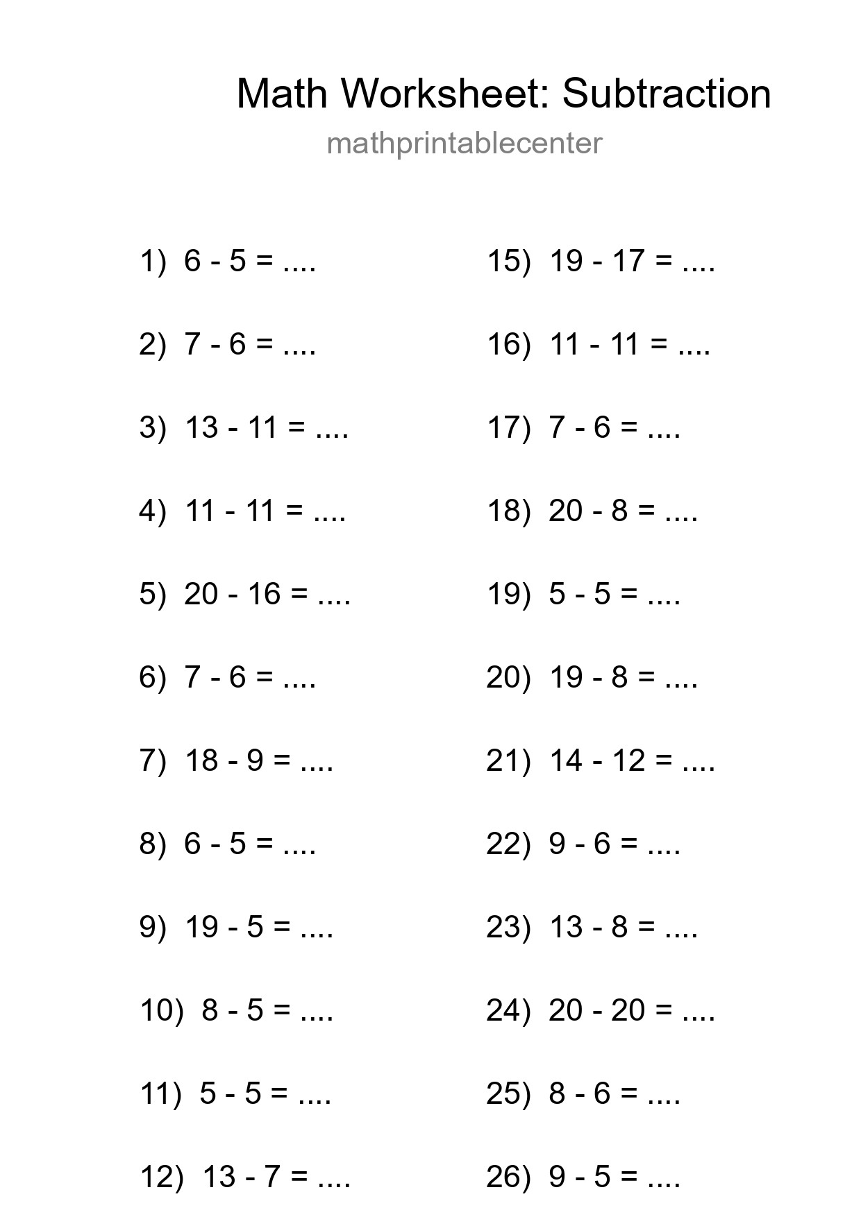 Printable Free 28 Subtraction Math Worksheet For Grade 2 - Part 162